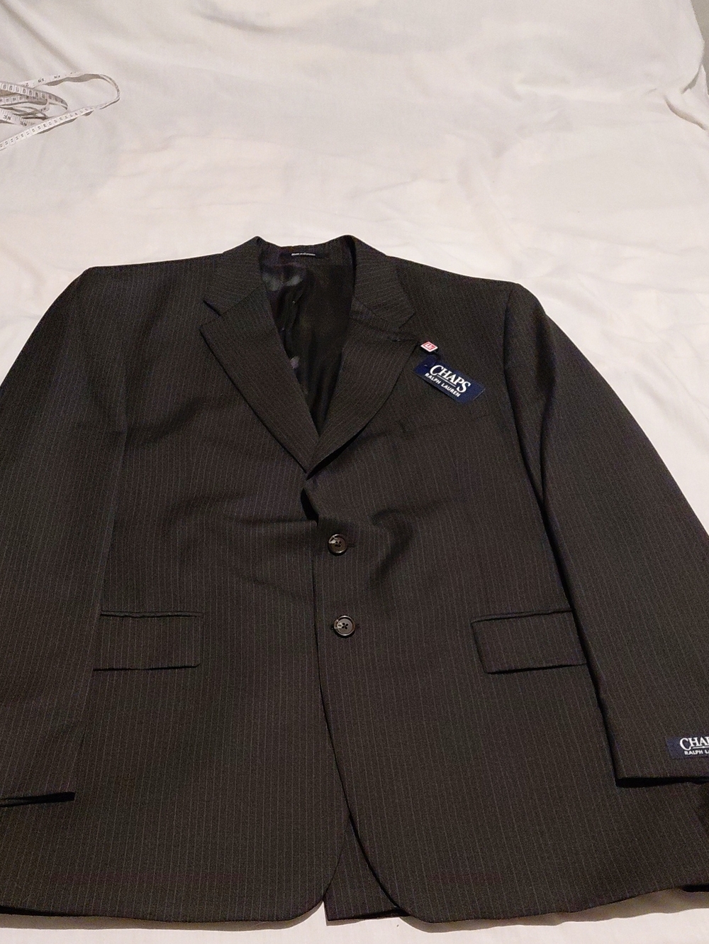 Chaps Men's Charcoal Pinstriped Suit 48L 43W Trousers Wool/Cashmere Blend NWT